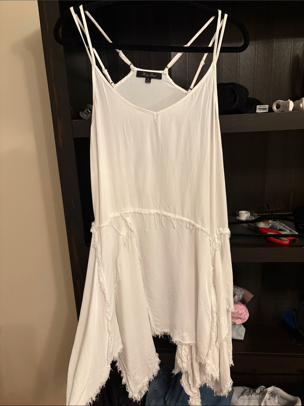 Free People White Asymmetrical Fringe Slip Dress